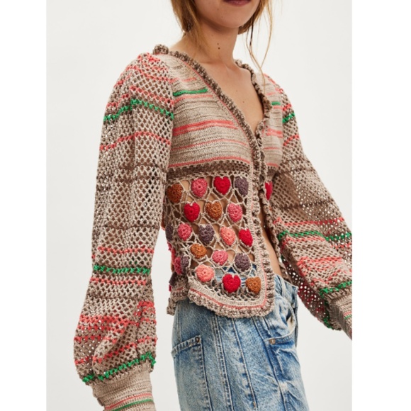 BNWT HTF FREE PEOPLE Moonlight Heart Eyes Cardi M Sold Out - Picture 2 of 5